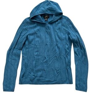 Blue Hooded Cable-Knit Women's Sweater